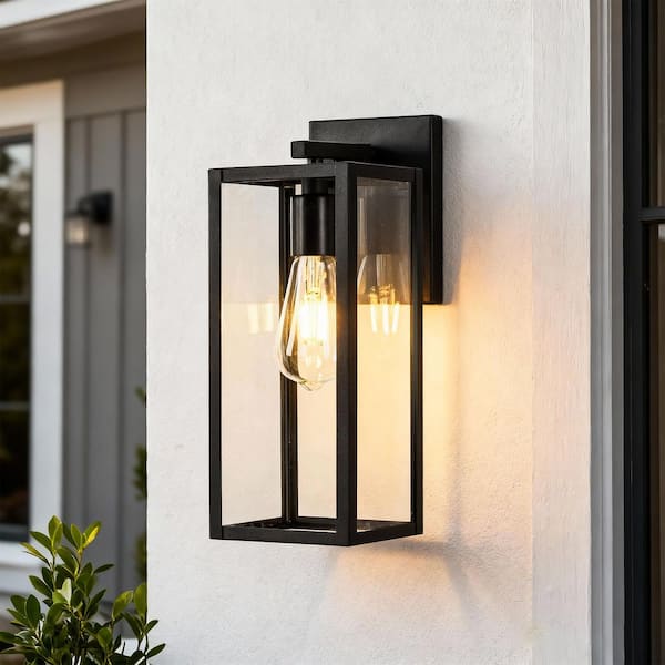 Charlton 1-Light Modern Textured Black Outdoor Boxed Wall Lantern Sconce with Clear Glass