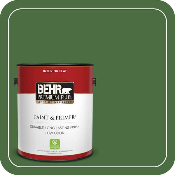 BEHR PREMIUM PLUS 1 gal. #S-H-440 Pine Scent Flat Low Odor Interior Paint & Primer