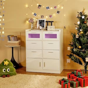 White 6-Drawers 15.7 in. Dresser with Adjustable LED Lights, Tabletop with Charge Station, for Entryway Living Room
