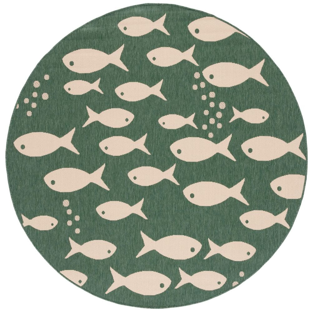 Courtyard Dark Green/Ivory 7 ft. x 7 ft. Novelty Fish Indoor/Outdoor Round Area Rug price history on PriceWatchPro