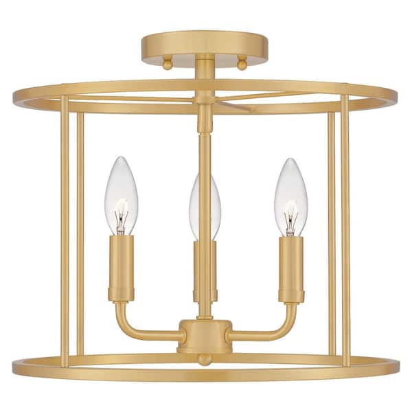 Abner 14 in. 3-Light Aged Brass Semi-Flush Mount