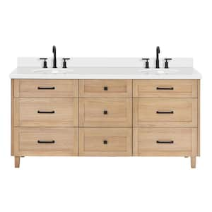 Monroe 73 in. W x 22 in. D x 36 in. H Double Sink Bath Vanity in Oak with Pure White Quartz Top