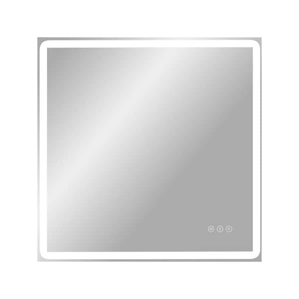 30 in. W x 30 in. H Square Frameless LED Light with 3 Color and Anti-Fog Wall Mounted Bathroom Vanity Mirror in Silver