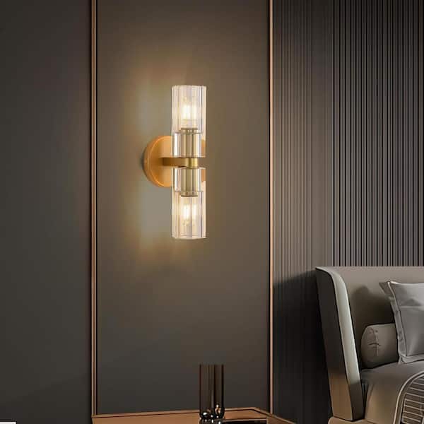 YUYI 13 in. 2 Light Gold Wall Sconce with K9 Crystal Lampshade