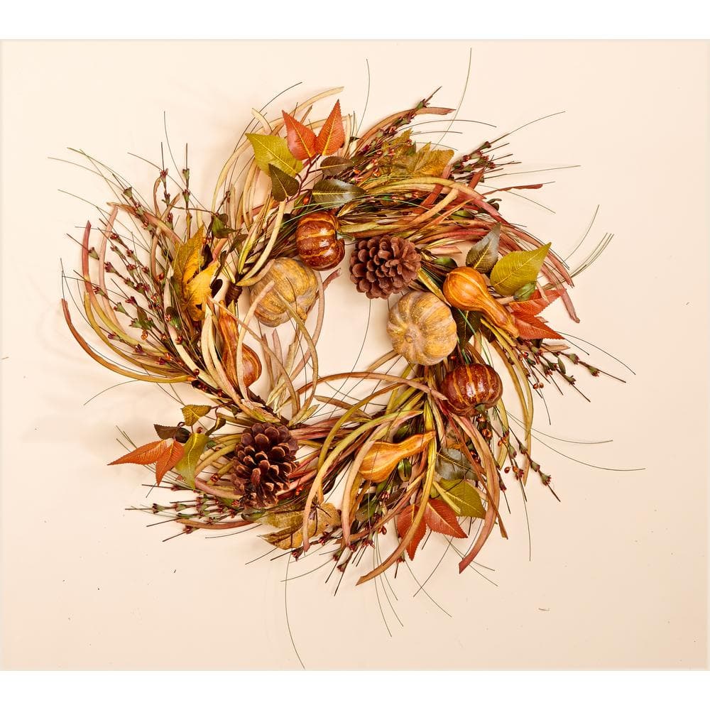 24 in. Artificial Gourd Leaf and Grass Wreath
