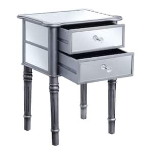 Gold Coast Mayfair 14 in. Antique Silver Standard Rectangular Glass Mirror Top End Table with 2 Drawers