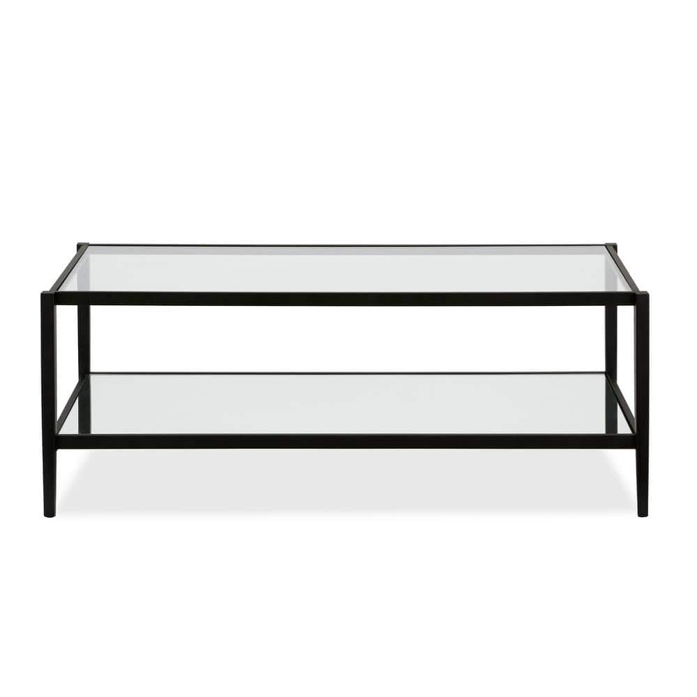 Elegant 45" Blackened Bronze Metal & Glass Rectangular Coffee Table