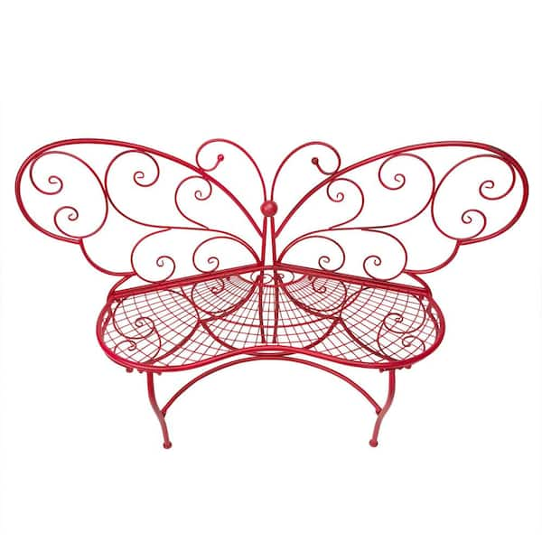 Alpine Corporation Butterfly Metal Outdoor Bench - Red