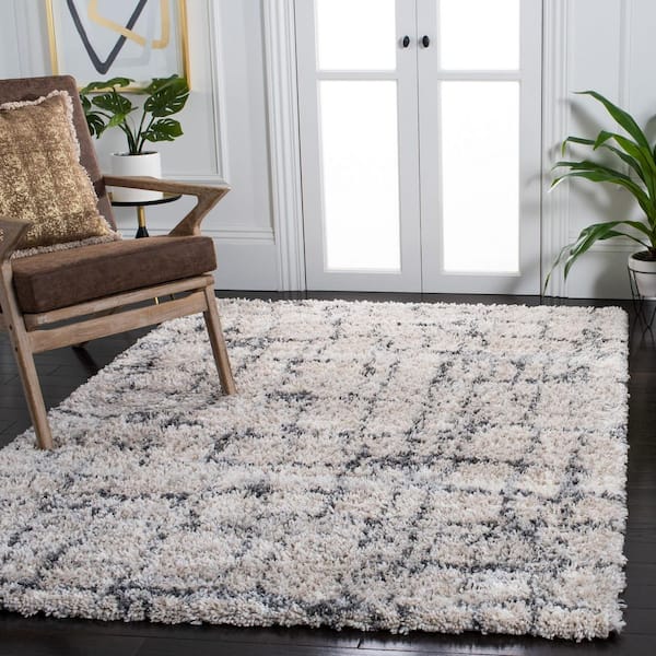 Fontana Shag 8 ft. x 8 ft. Ivory/Gray Distressed Abstract Square Area Rug