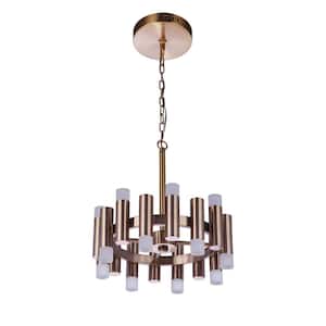 Simple Lux 16-Light Dimmable Integrated LED Satin Brass Finish Transitional Chandelier for Kitchen/Dining/Foyer