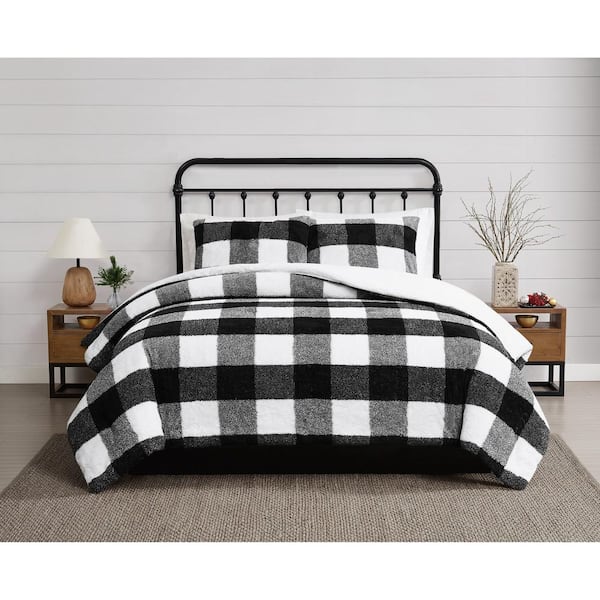 Cozy Buffalo Check Polyester Black King 3 Piece Comforter Set