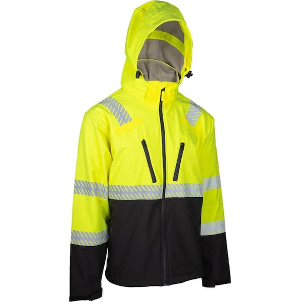 Men's Large ANSI Type R Class-3 Ripstop Softshell Hi Vis Yellow and Black Bottom Jacket