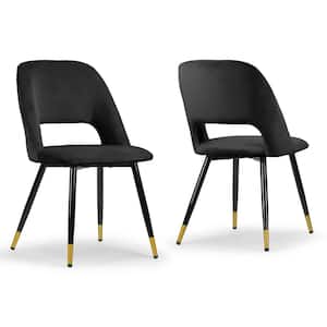 Ania Black Velvet Dining Chair with Golden Accented Metal Legs (Set of 2)