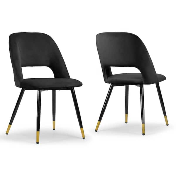Glamour Home Ania Black Velvet Dining Chair with Golden Accented Metal Legs (Set of 2)