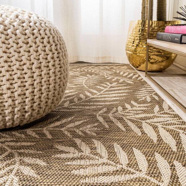 JONATHAN Y Montego High-Low Tropical Palm Brown/Navy/Ivory 2 ft. x 8 ft.  Indoor/Outdoor Area Rug HWC101B-28 - The Home Depot