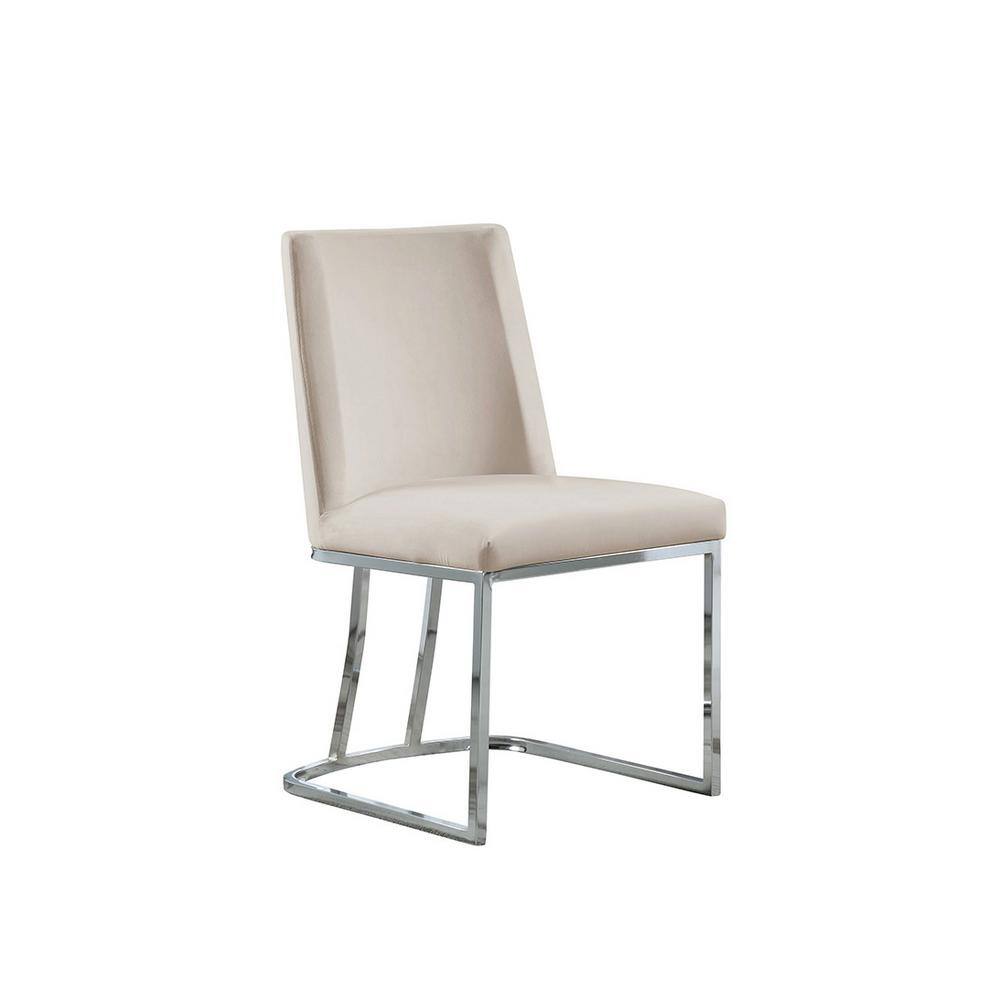 Beige Velvet Upholstered Metal Frame Side Chair Set