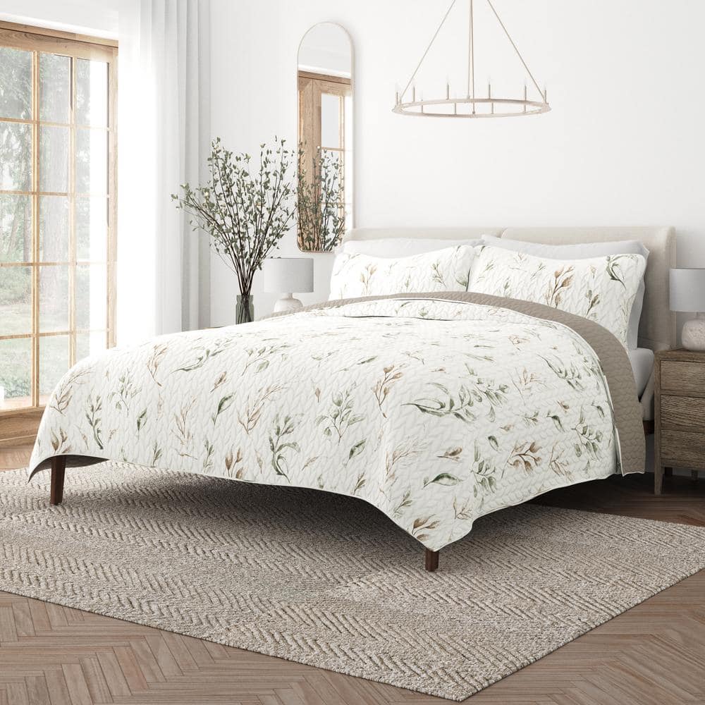 Gray Reversible Microfiber Full Quilt Set with Trim