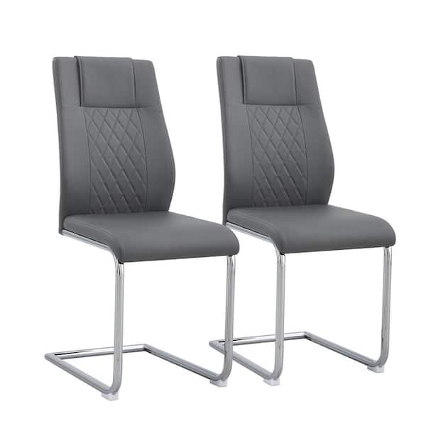 Unbranded Modern Grey PU Leather Dining Chairs with Padded Upholstered Seat C-shape Metal Legs and High Back (Set of 2)