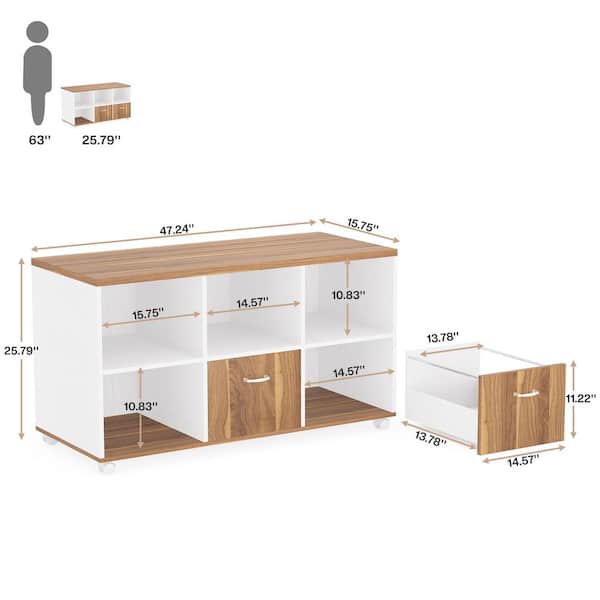 Atencio 2-Drawer Brown and White Wood 47.2 in. W Lateral File Cabinet with Storage Shelves