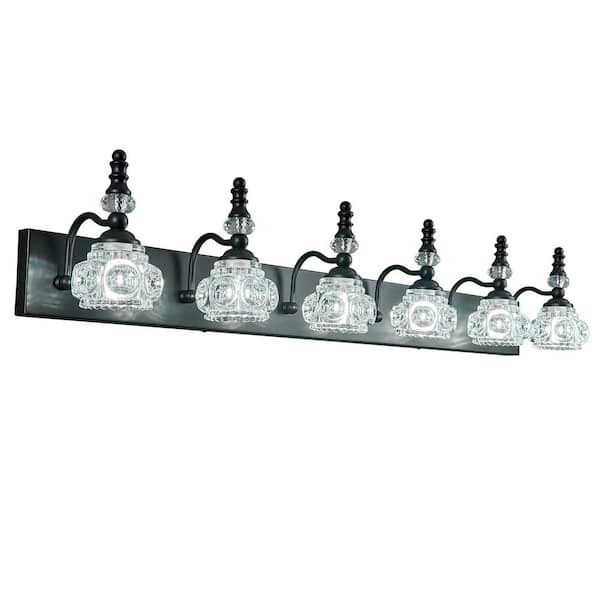 Home Lighting 43.3 in. 6-Light Black Modern Glass Crystal Vanity Light-Vintage Bathroom Lighting Fixtures(JW-493)