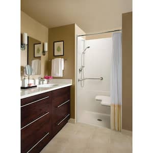 Accessible Diagonal Tile AcrylX 36 in. x 36 in. x 76 in. 4-Piece Shower Stall with Right Seat and Grab Bars in White
