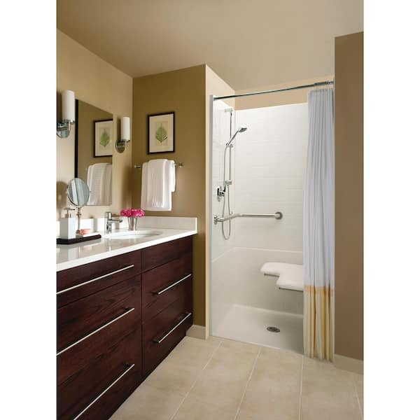 Aquatic Accessible Diagonal Tile AcrylX 36 in. x 36 in. x 76 in. 4-Piece Shower Stall with Right Seat and Grab Bars in White