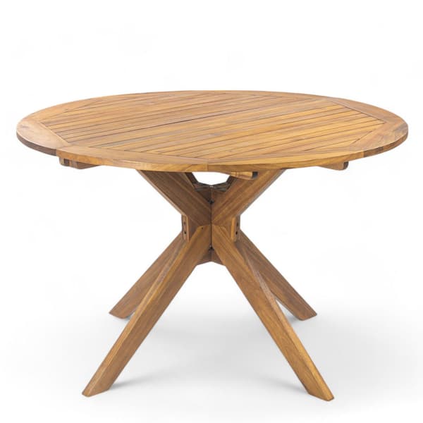Teak Brown Round Wood Outdoor Patio Dining Table