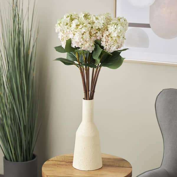 Litton Lane 43 in. Tall White Hydrangea Artificial Flower Stem (Set of 8)