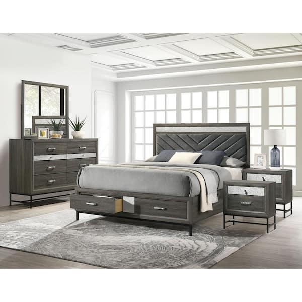 Furniture of America Vurenn 5-Piece Gray Engineered Wood King Bedroom Set