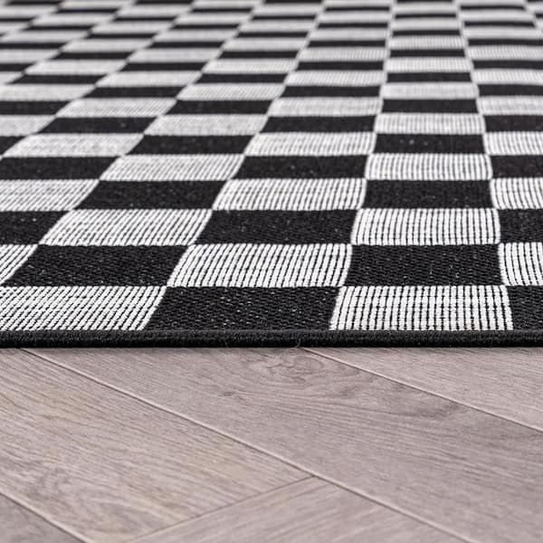 Checkered Black/Ivory Easy-Care Jute-Style Indoor/Outdoor Flat Woven 2 ft. 3 in. x 6 ft. Black Area Rug