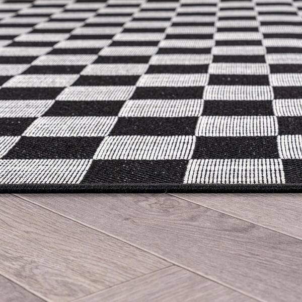 Checkered Black/Ivory Easy-Care Jute-Style Indoor/Outdoor Flat Woven 6 ft.6 in. x 9 ft. Black Area Rug