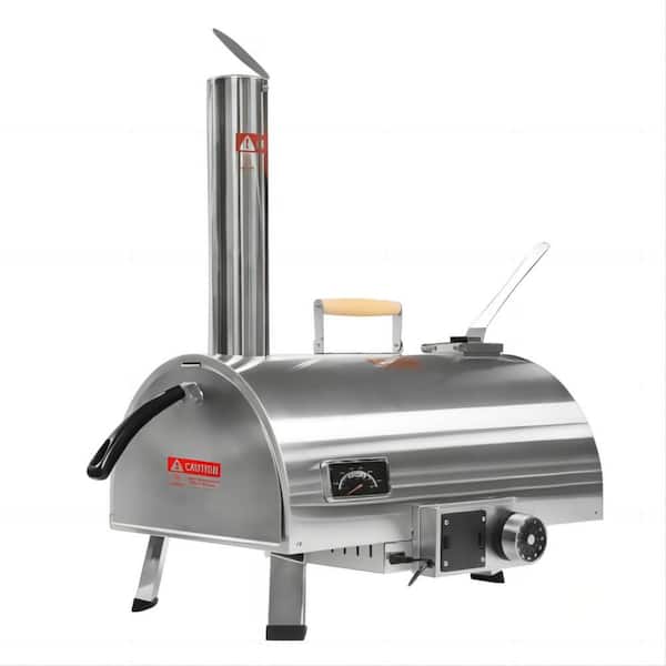 Clihome 12 in. Automatic Rotatable Wood Fired Outdoor Pizza Oven Portable Stainless Steel Pizza Maker with Carry Bag