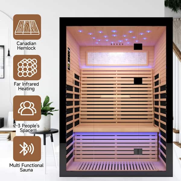 Felixo 2-Person Indoor Canadian Hemlock Luxury Far Infrared Sauna with 8-Heating Panels and Chromotherapy Lights