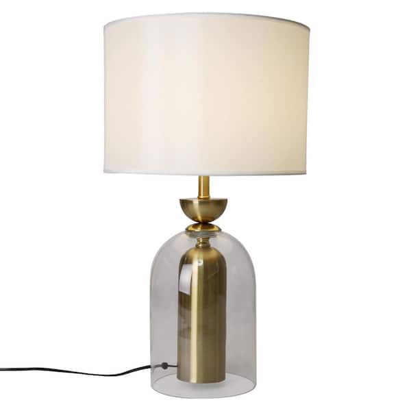 JC TOPA Graceful Glow 22 in. Brass Modern Farmhouse Contemporary Glass Decorative Beside Table Lamp for Bedroom Living room