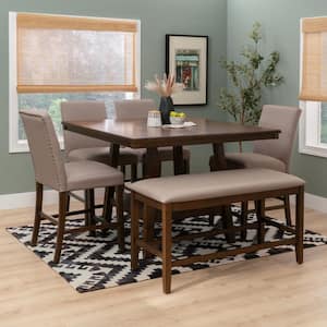 Saanvi 6-Piece Square Brown Wood Top Counter Height Dining Set Seats 6