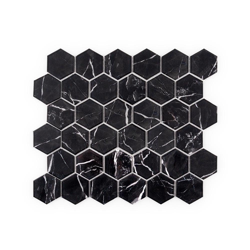 Hollow 2 in. Hex Black 12.375 in. x 10.75 in. Hexagon Gloss Glass Mosaic Wall Tile (18.47 sq. ft./Case) price history on PriceWatchPro