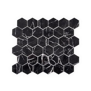 Hollow 2 in. Hex Black 12.375 in. x 10.75 in. Hexagon Gloss Glass Mosaic Wall Tile (0.923 sq. ft./Each)
