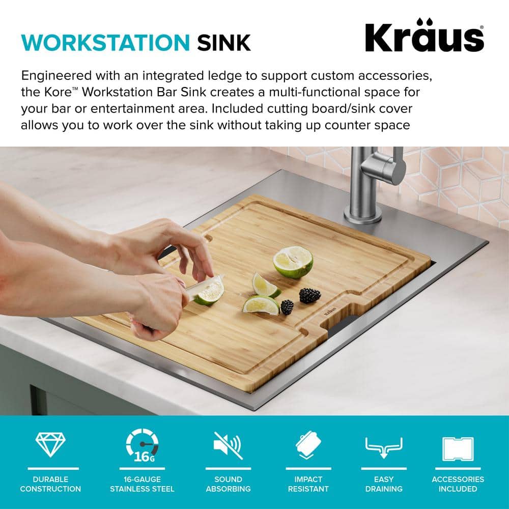 Kore 15" Stainless Steel Single Bowl Workstation Sink with Accessories