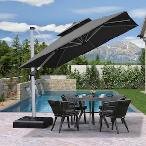 9 ft. Square High-Quality Aluminum Cantilever Polyester Outdoor Patio Umbrella with Stand, Gray