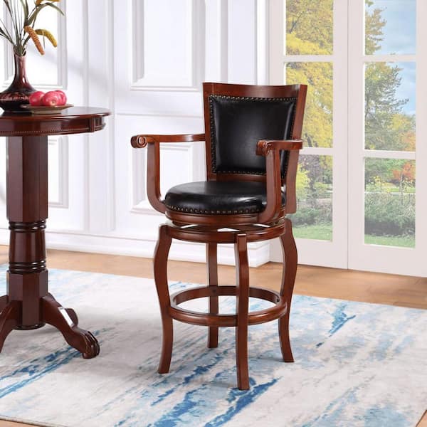Cherry Wood Barstool Flash Furniture 30'' High Swivel Seat with Black Leather