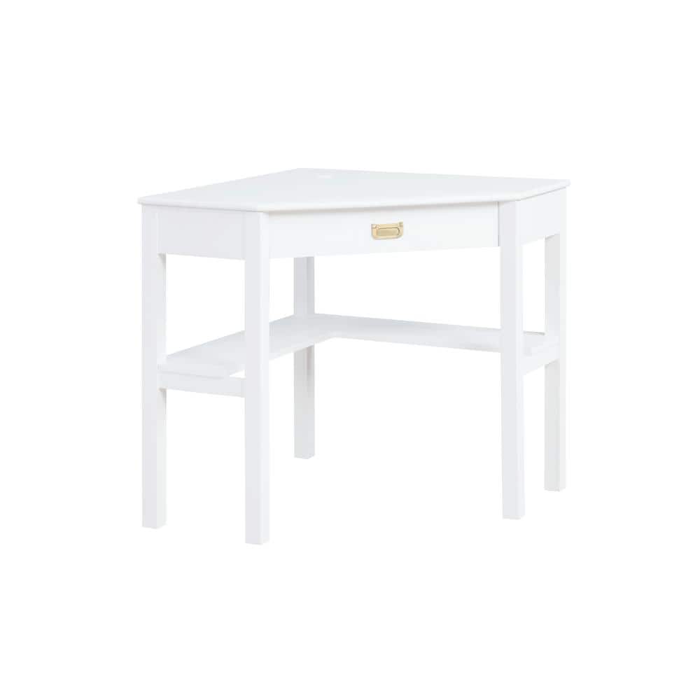 Sara 29 in. Corner White Wood Office Writing Desk with Keyboard Tray and Op