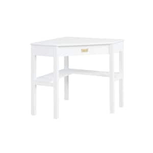 Sara 29 in. Corner White Wood Office Writing Desk with Keyboard Tray and Open Shelf