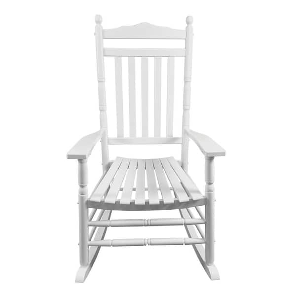 27 in. White Solid Wood Adult Outdoor Rocking Chair for Porch, Living Room, Patio, Garden, Indoor or Outdoor