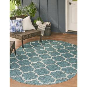 Outdoor Trellis Teal 5 ft. 1 in. x 8 ft. Area Rug