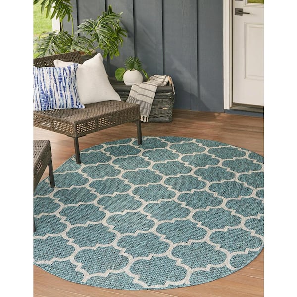 Teal 3 ft. 3 in. x 5 ft. 3 in. Outdoor Trellis Area Rug