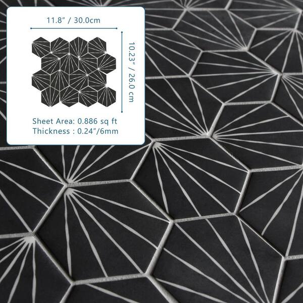 sunwings Art Deco Black Hexagon 6 in. x 6 in. Recycled Glass Matte Patterned Mosaic Floor and Wall Tile (0.25 Sq.Ft.), Black-Sample