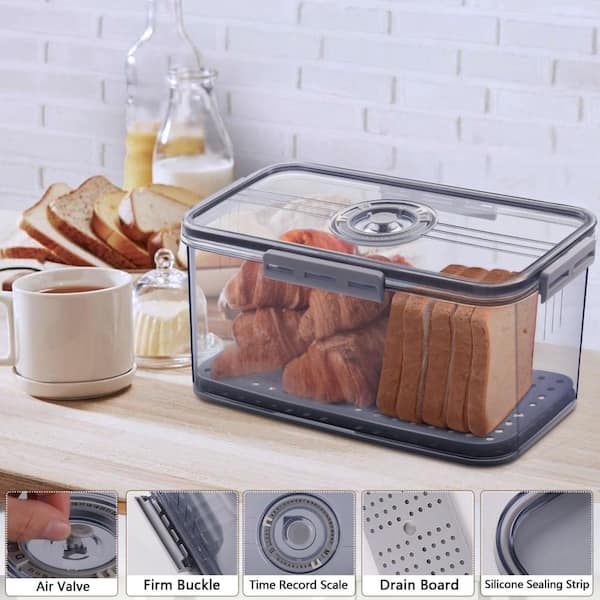1 Piece Bread Box for Kitchen Counter Airtight, Time Recording Bread Storage Container with Lid, Thick and Durable