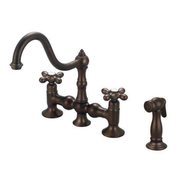 Water Creation 2-Handle Bridge Kitchen Faucet with Metal Side Sprayer in Oil Rubbed Bronze