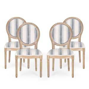 Karter Dark Blue Stripes and Light Beige Upholstered Dining Chair (Set of 4)