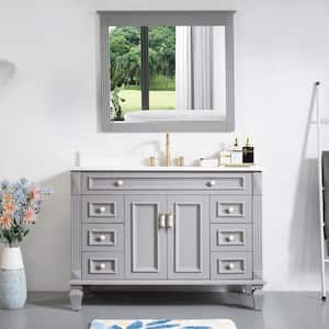48 in. W x 22 in. D x 35 in. H Single Sink Bath Vanity in Titanium Grey with White Quartz Top and Mirror